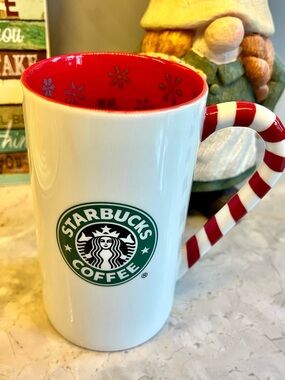 Starbucks Red & White Candy Cane Handle Ceramic Coffee Mug